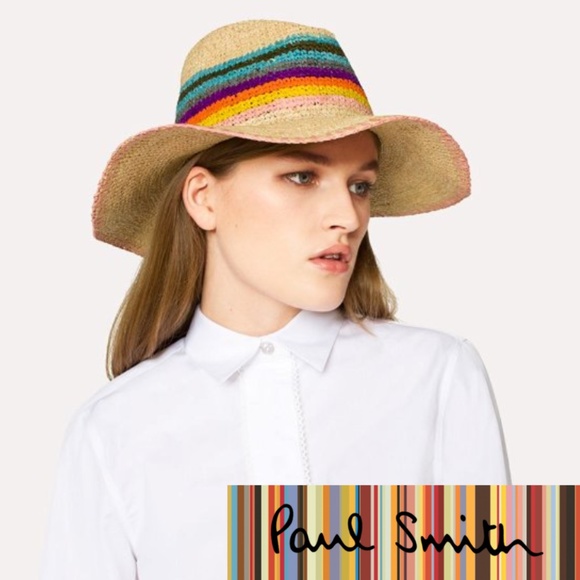 Paul Smith Swirl Rainbow Stripe Straw Hat NWOT - Picture 2 of 10